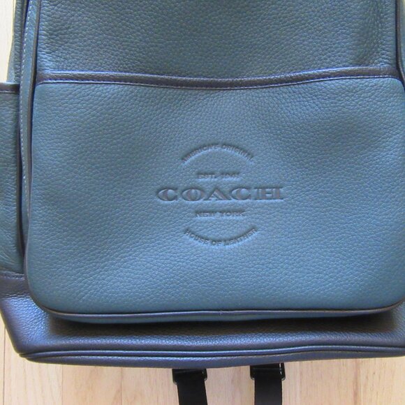 COACH PEBBLED LEATHER BACKPACK/EMBOSSED/GREEN & BLACK/HANG TAG! - Picture 3 of 13